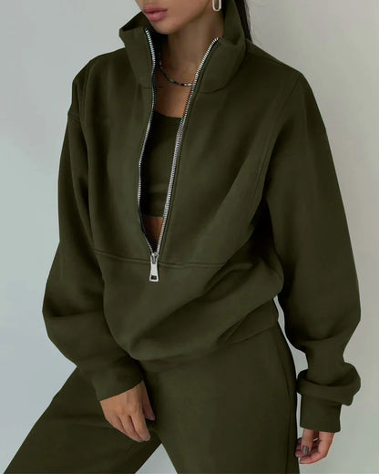 Women's tracksuit with zipper, sweatshirt, and pants