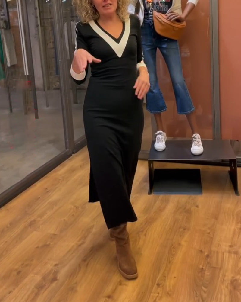 Elegantes Kleid V-Ausschnitt Kurzarm - IdealeKleiden