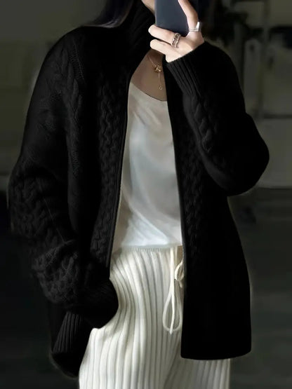 Classic zipped cardigan with a high collar design
