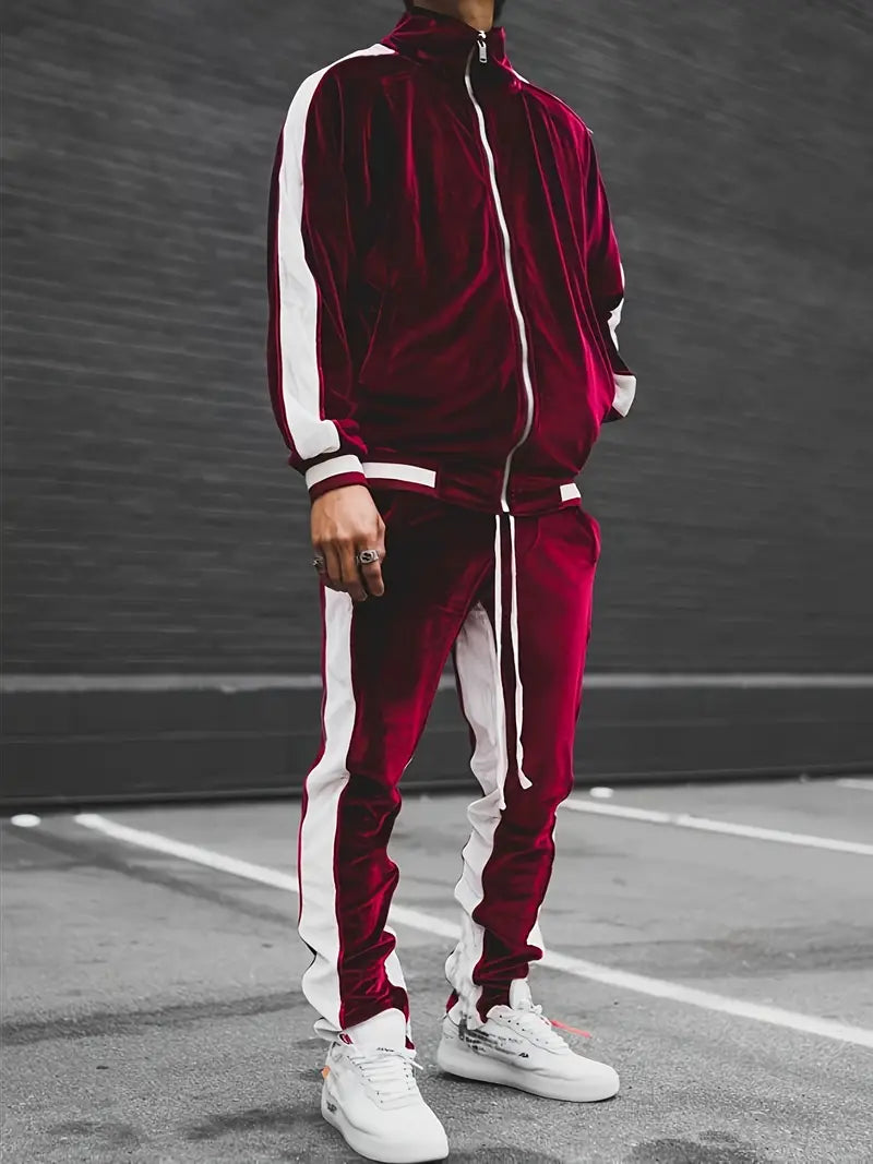 Men's Classic Velvet Tracksuit with Zipper