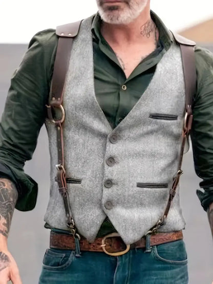 Men's Leather Vest Vintage Style Buckle