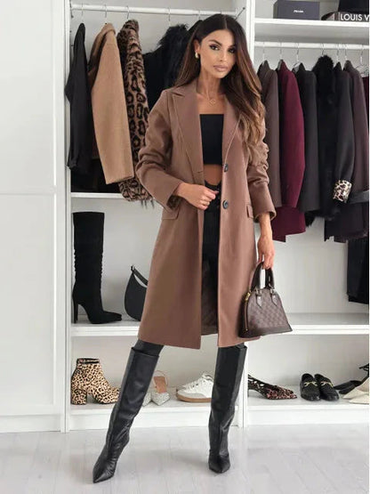 Women's Long Winter Coat Elegant Black
