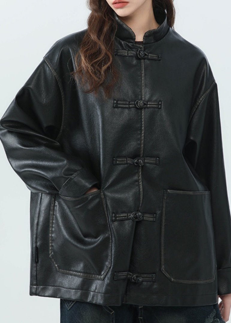 Fashionable Leather Jacket Stand-Up Collar Biker Style
