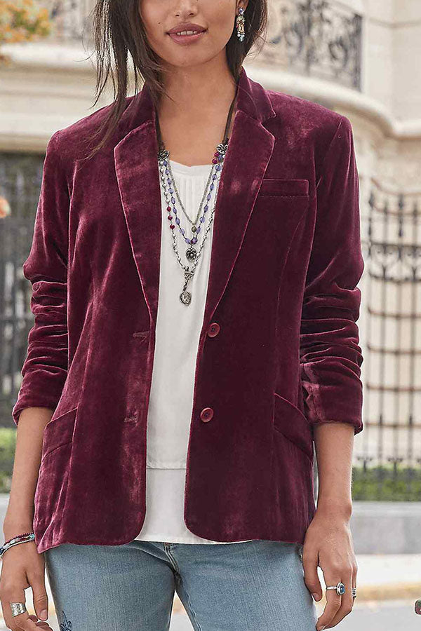 Elegant Women's Velvet Jacket Solid Color Modern