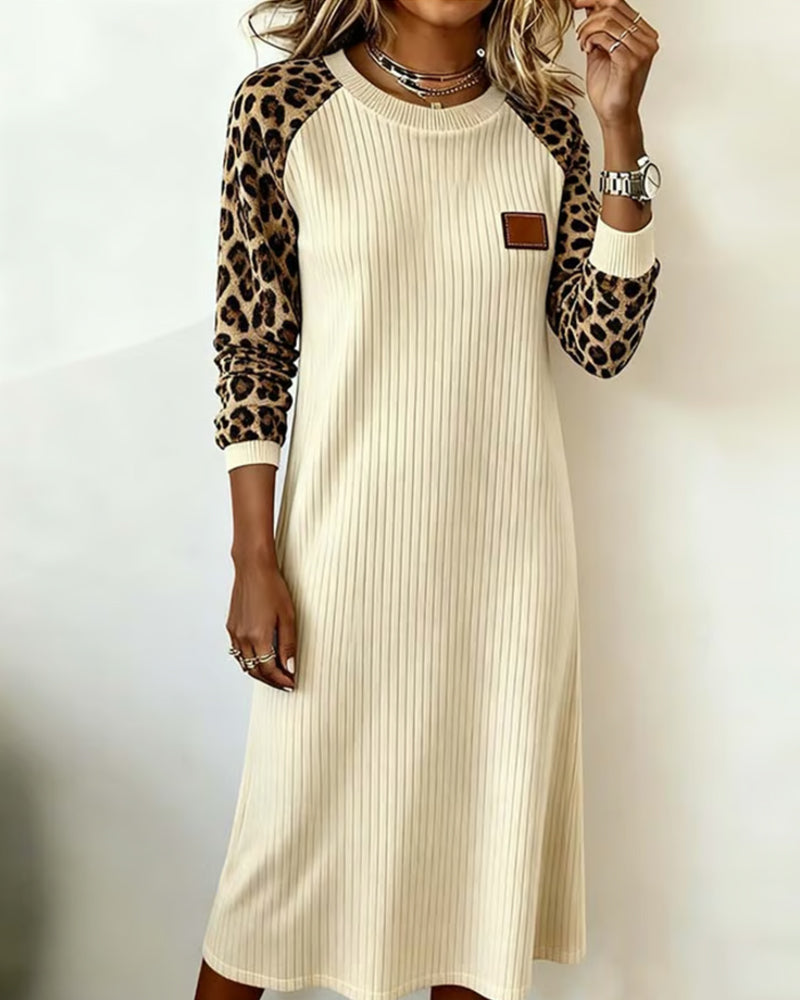 Casual Women's Dress Leopard Print Long Sleeve