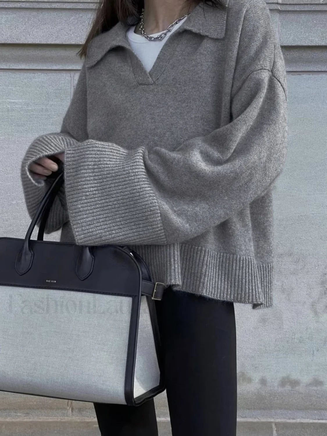 Bequemer Übergrößer Strickpullover Schwarz - IdealeKleiden