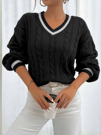 Women's scarf cable knit sweater delicate look