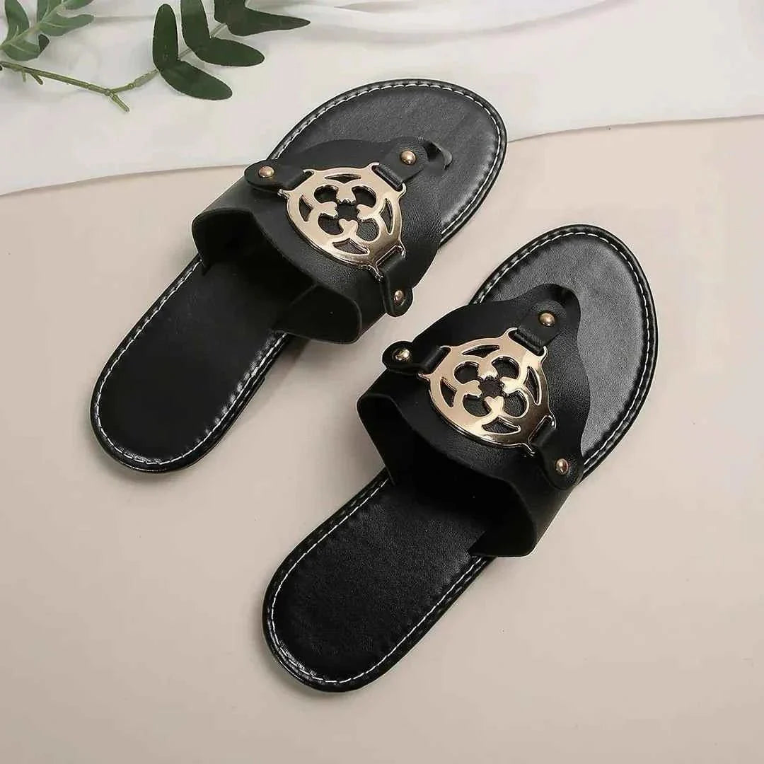 Elegant Toe-Post Sandals with Metal Embellishment