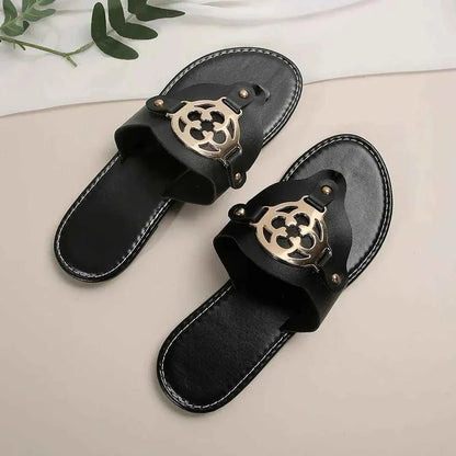 Elegant Toe-Post Sandals with Metal Embellishment