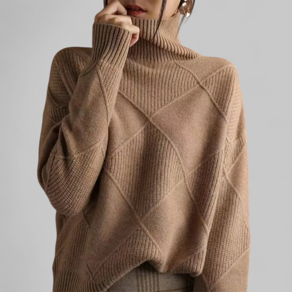 Women's Oversized Sweater Winter Pattern Turtleneck
