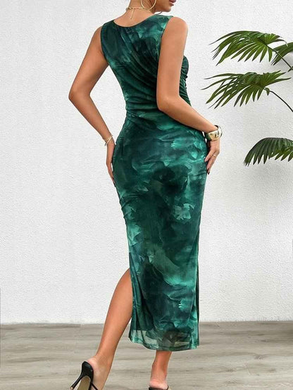 Form-fitting Women's Dress Watercolor Pattern Satin Look
