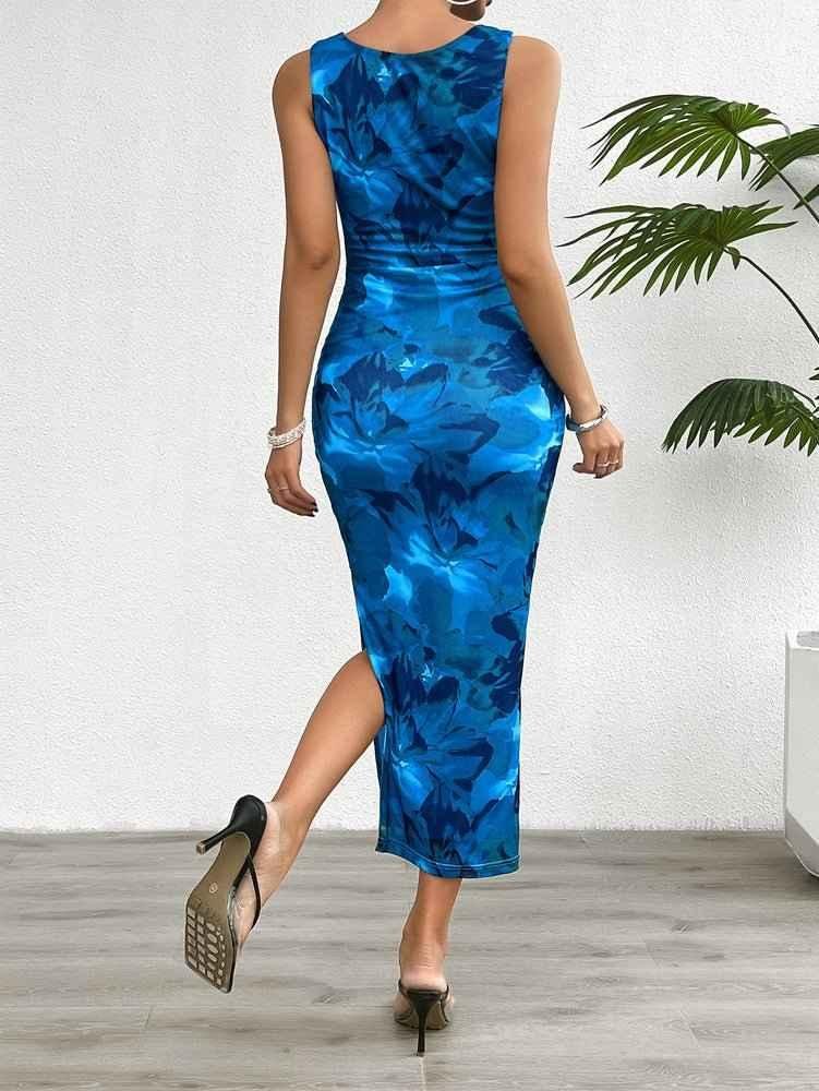 Form-fitting Women's Dress Watercolor Pattern Satin Look