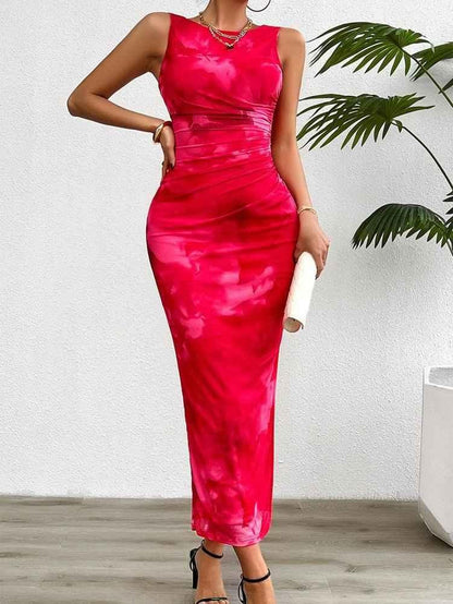 Form-fitting Women's Dress Watercolor Pattern Satin Look