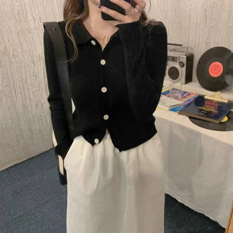 Polo Neck Cardigan for Women Elegant
