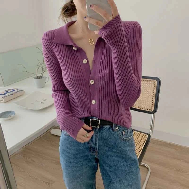 Polo Neck Cardigan for Women Elegant