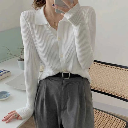 Polokragen Cardigan Damen Elegant - IdealeKleiden