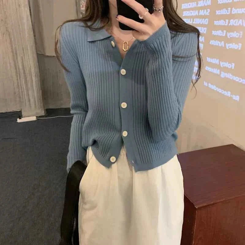 Polo Neck Cardigan for Women Elegant