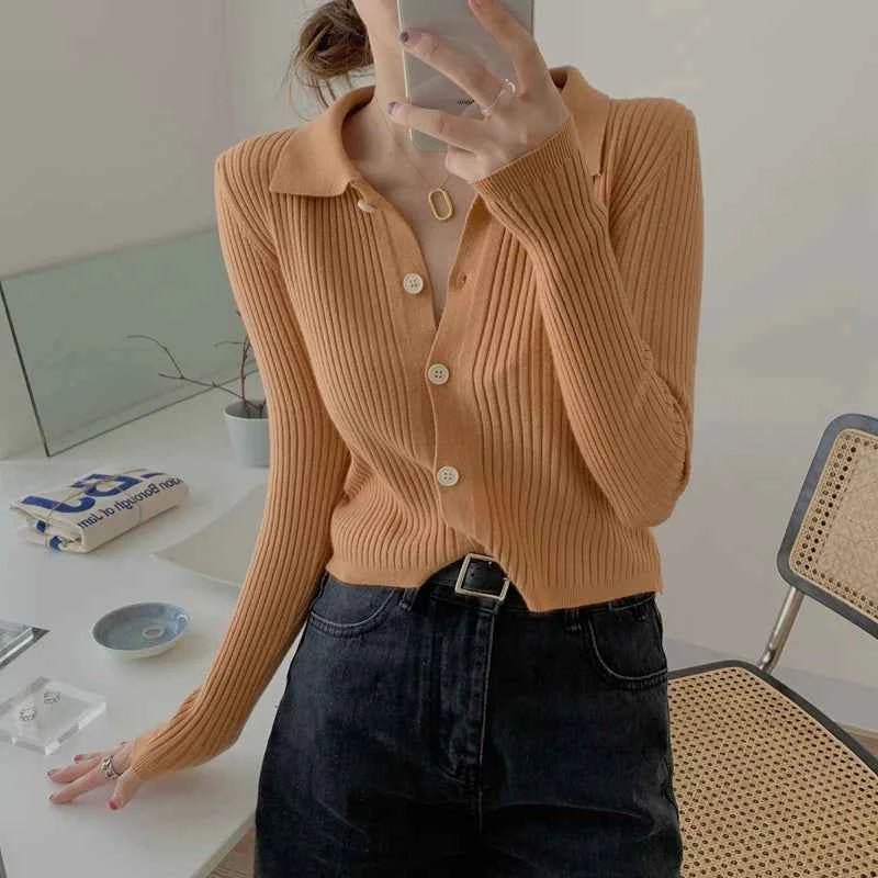 Polo Neck Cardigan for Women Elegant