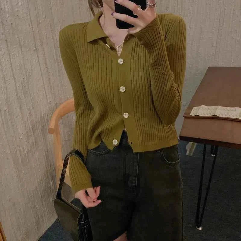 Polo Neck Cardigan for Women Elegant