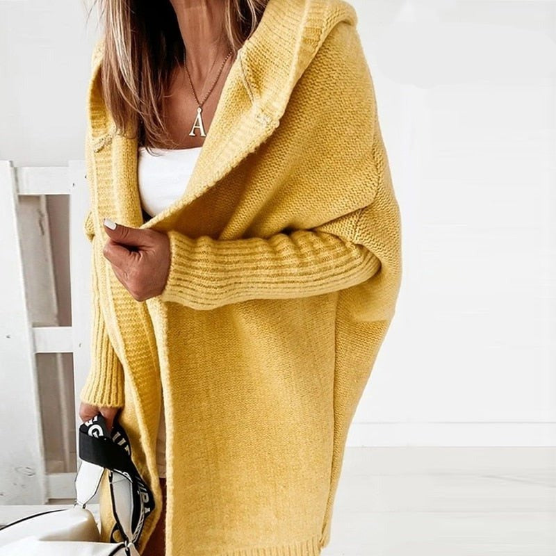 Long Women's Knitted Cardigan Hood