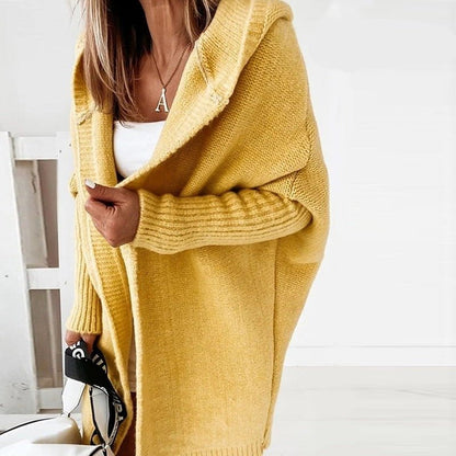 Long Women's Knitted Cardigan Hood