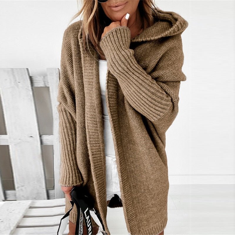 Long Women's Knitted Cardigan Hood