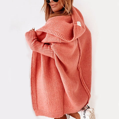 Long Women's Knitted Cardigan Hood