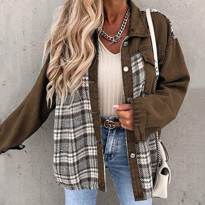 Oversized Plaid Long-Sleeved Shirt Jacket