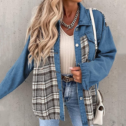 Oversized Plaid Long-Sleeved Shirt Jacket