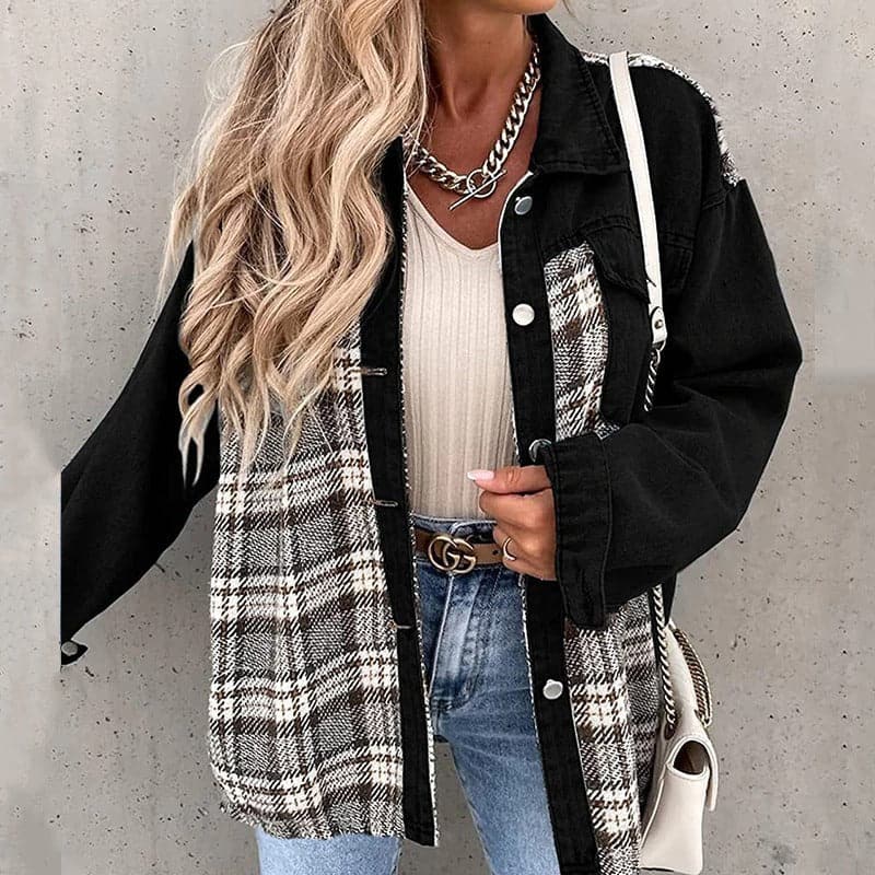 Oversized Plaid Long-Sleeved Shirt Jacket