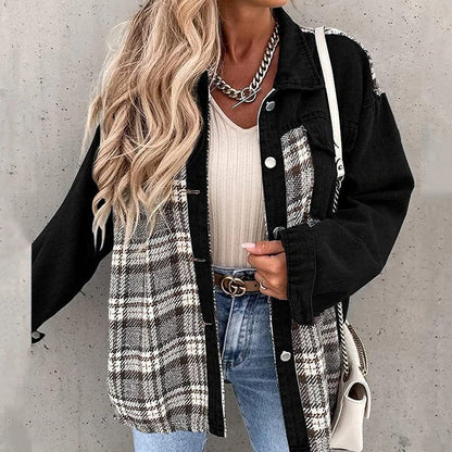 Oversized Plaid Long-Sleeved Shirt Jacket