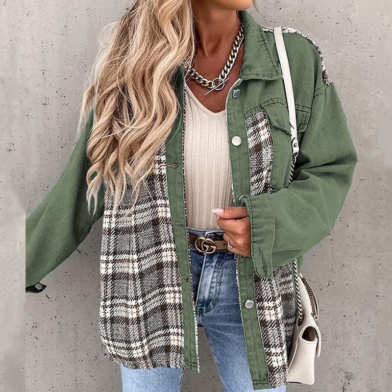 Oversized Plaid Long-Sleeved Shirt Jacket