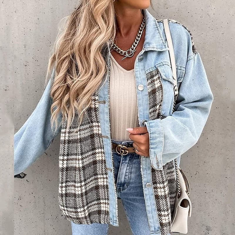 Oversized Plaid Long-Sleeved Shirt Jacket