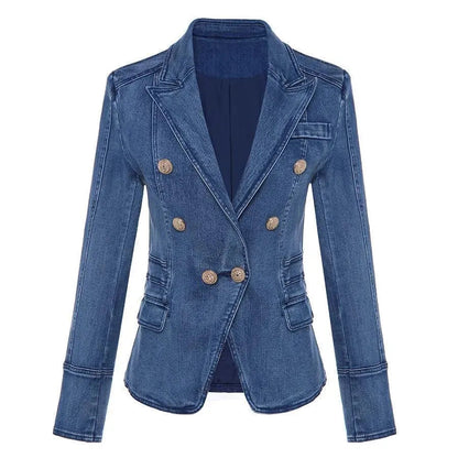 Modern Denim Blazer Women's Casual Style Solid Color
