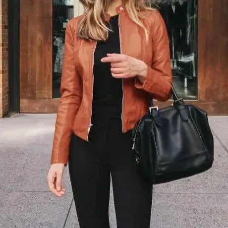 Fashionable Leather Jacket Women's Casual Style