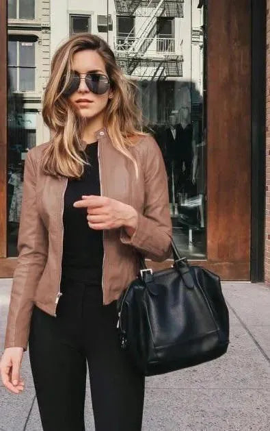 Fashionable Leather Jacket Women's Casual Style