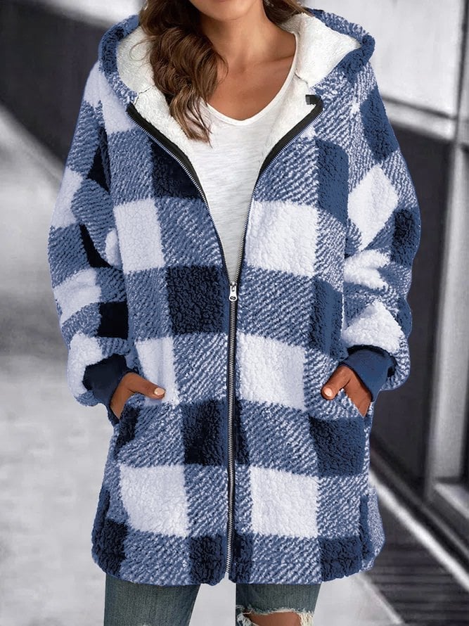 Winterjacke Karo Fleece Hoodie Warm - IdealeKleiden