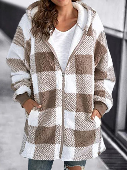 Winter Jacket Plaid Fleece Hoodie Warm