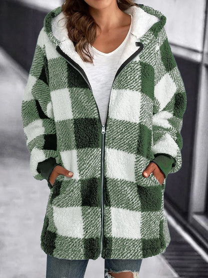 Winter Jacket Plaid Fleece Hoodie Warm