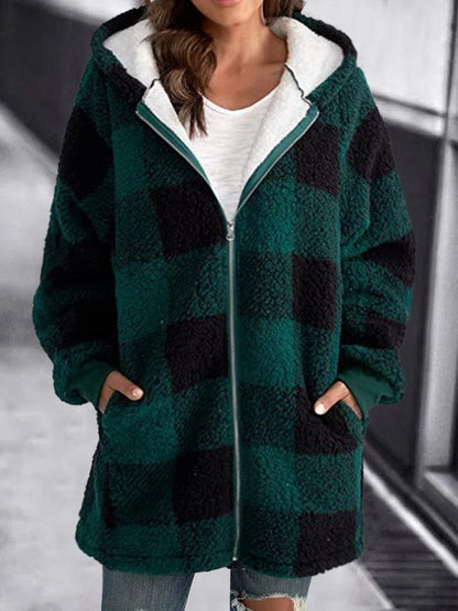 Winter Jacket Plaid Fleece Hoodie Warm