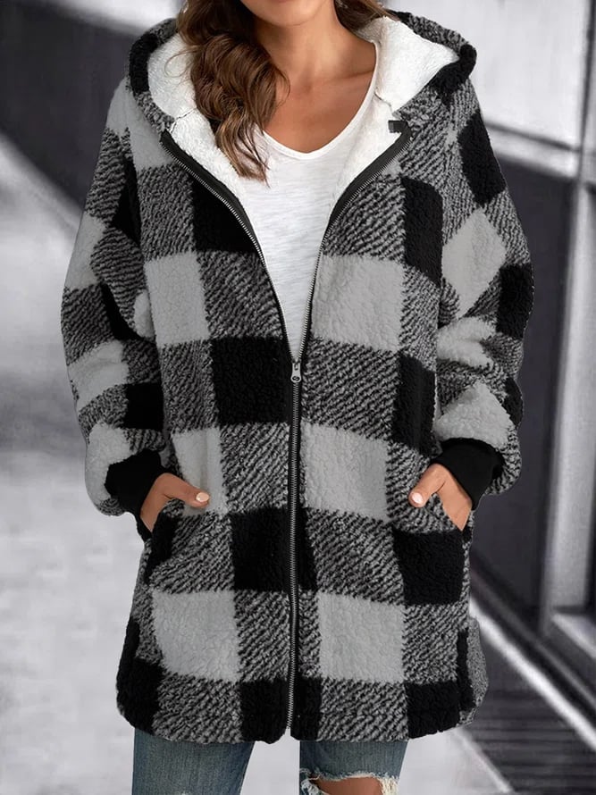 Winter Jacket Plaid Fleece Hoodie Warm
