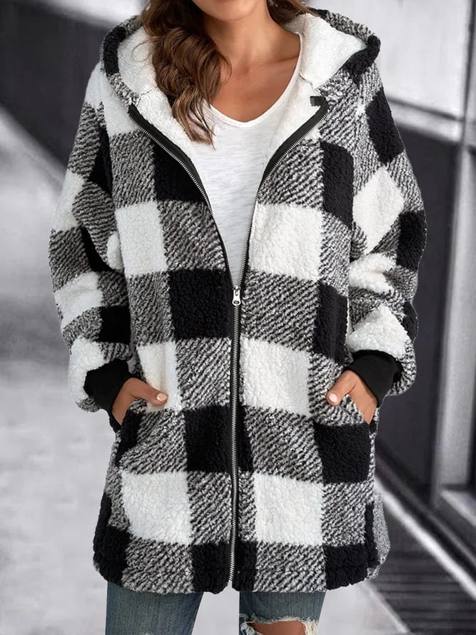 Winter Jacket Plaid Fleece Hoodie Warm