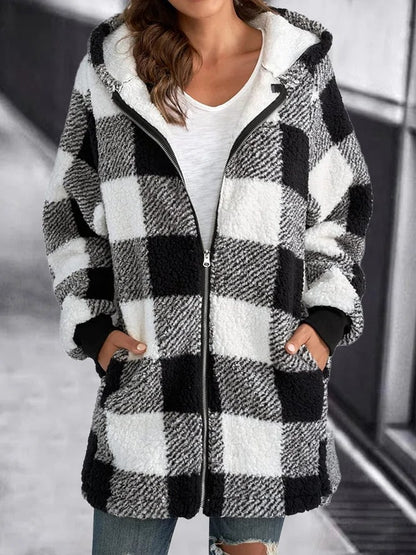 Winter Jacket Plaid Fleece Hoodie Warm