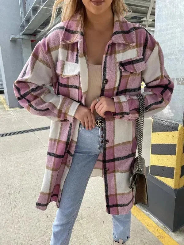 Casual Women's Blouse Checkered Pattern Leisure Shirt