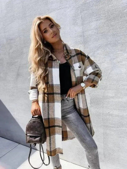 Casual Women's Blouse Checkered Pattern Leisure Shirt