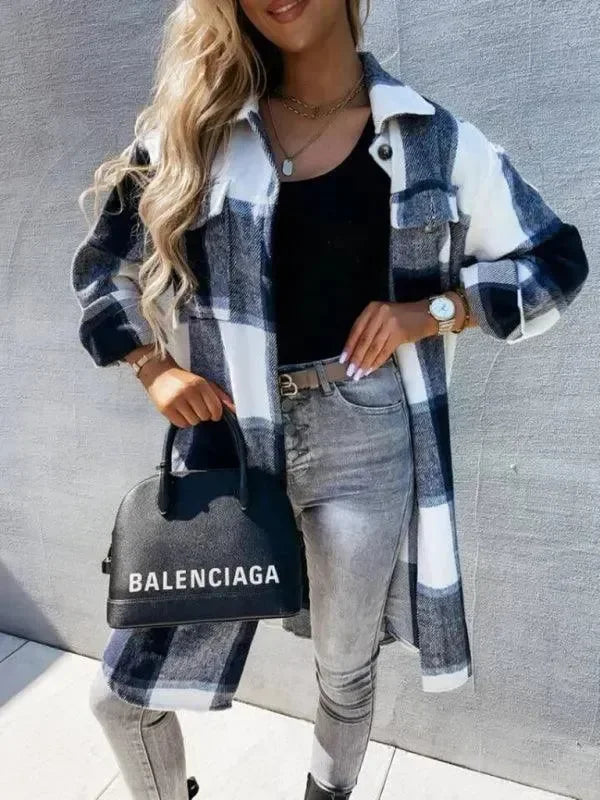Casual Women's Blouse Checkered Pattern Leisure Shirt