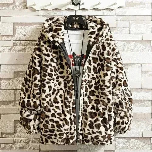 Men's Hooded Fleece Jacket Printed Sporty