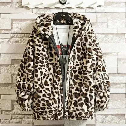 Men's Hooded Fleece Jacket Printed Sporty