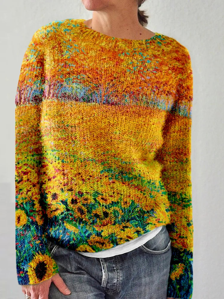 Sommerlicher Sonnenblumen Pullover Frauen - IdealeKleiden