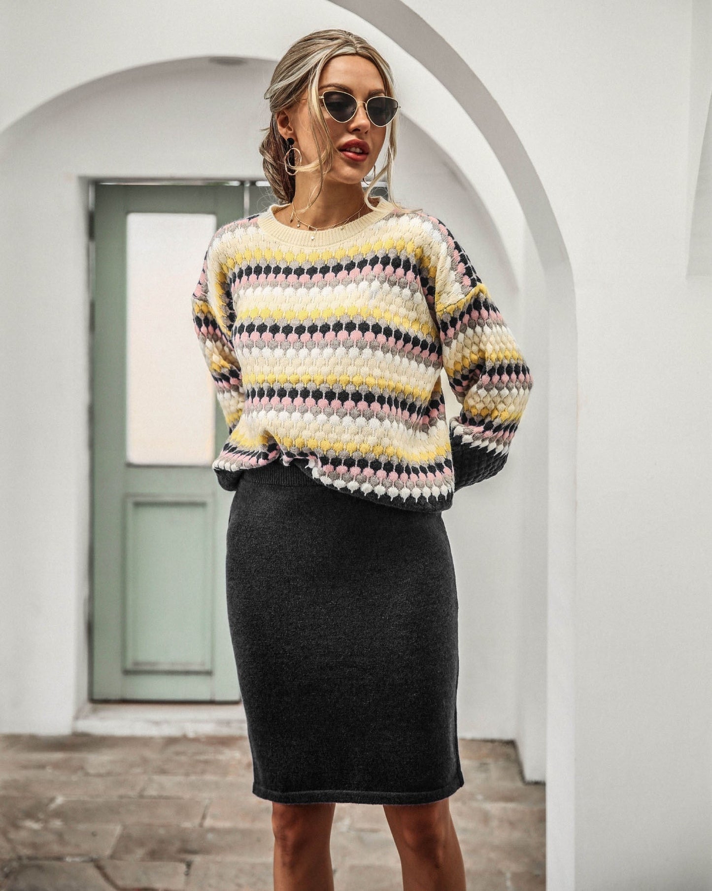 Women's 2-Piece Set Sweater and Skirt Elegant Outfit